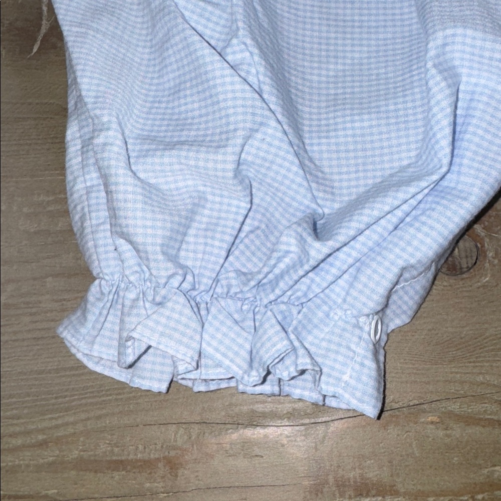 Southern Sunshine Girl Blue Gingham Gobble Gobble Smocked Long Bubble - 9M - Picture 8 of 11